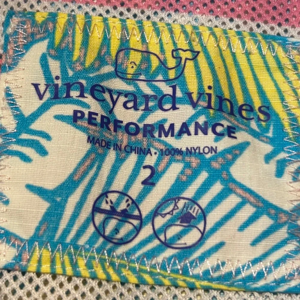 Vineyard Vines Performance Dress Women 2 Blue Yellow‎ Palm Tropic Coastal Preppy